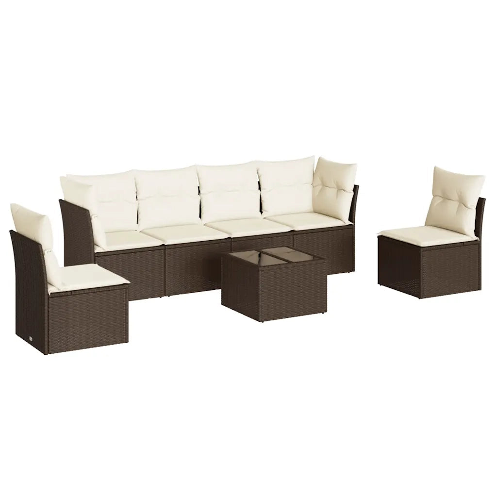 Set Divani da Giardino 7 pz con Cuscini Marrone in Polyrattan 3217383