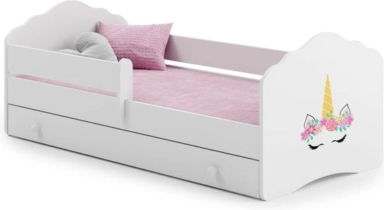 Culla per Bambini - 140x70 con Carrello e Parapetto - Incluso Materasso e Fondoscala
