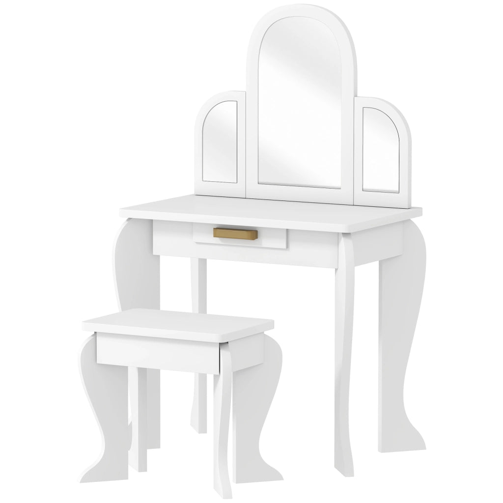 Toeletta per Bambini con Specchio e Sgabello ¨C Xylo ¨C Bianco con Cassetto 3-6 Anni