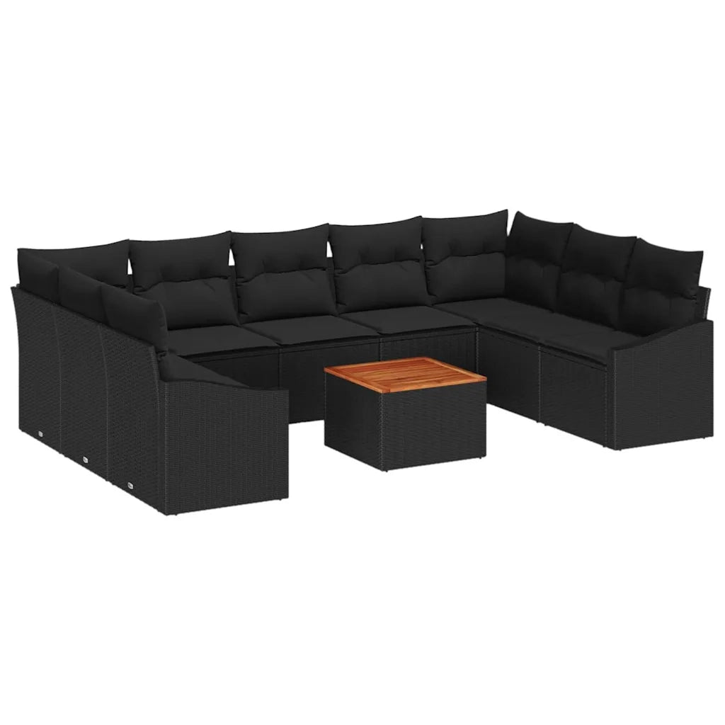 Set Divano da Giardino con archiviazione 10 pcs Nero polyrattan 3356546
