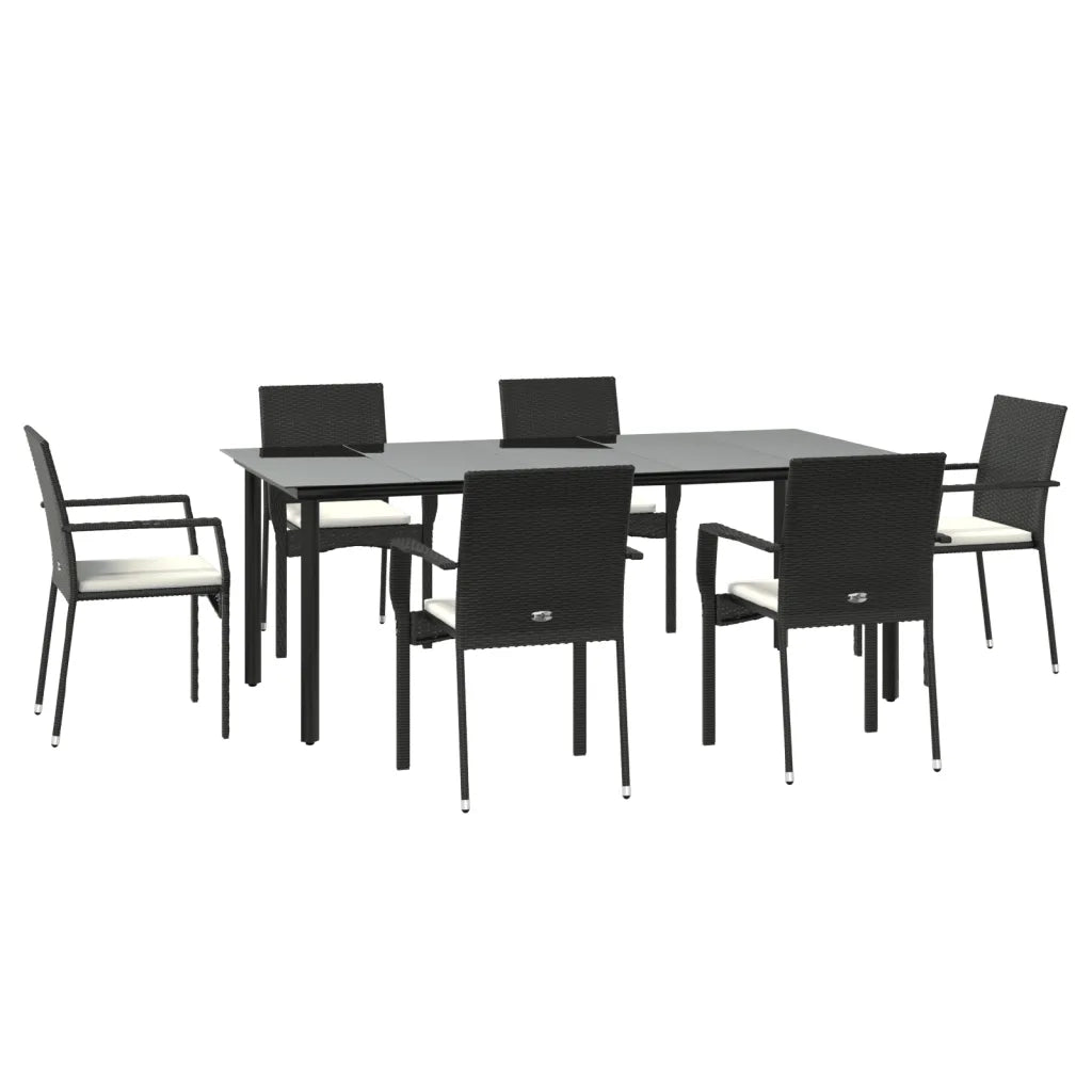 Set da Pranzo da Giardino 7 pz Nero con Cuscini in Polyrattan 3185135