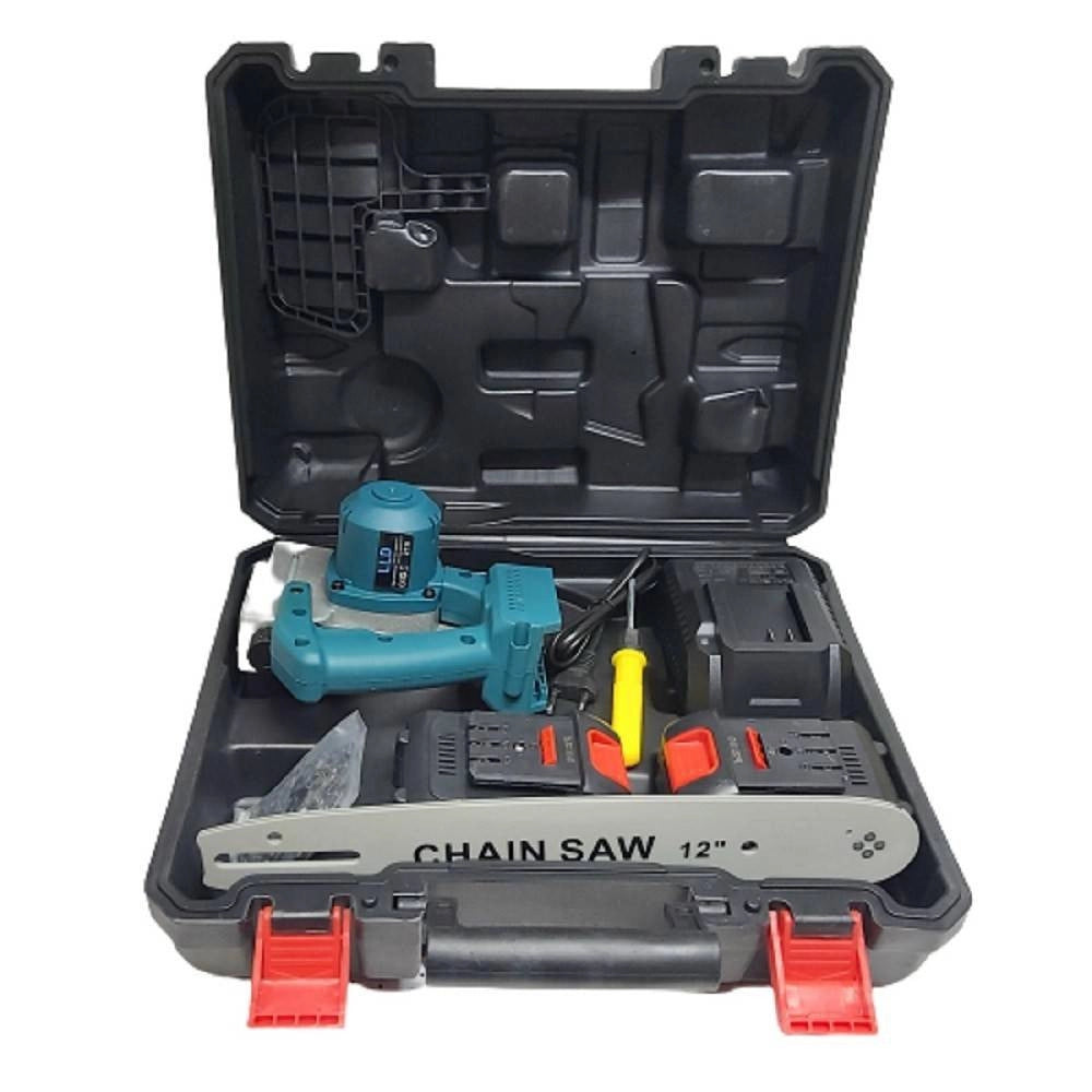 Trade Shop - Mini Elettrosega 12" 2 Batterie 21v Con Serbatoio Olio Motosega Elettrica Valigia -