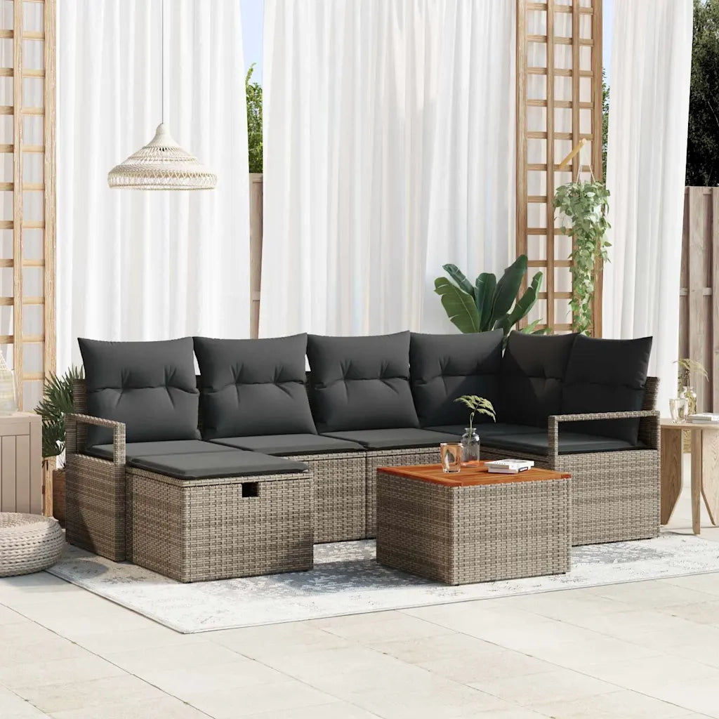 Set Divano da Giardino con cuscino 7 pcs Grigio Poly Rattan 3360870