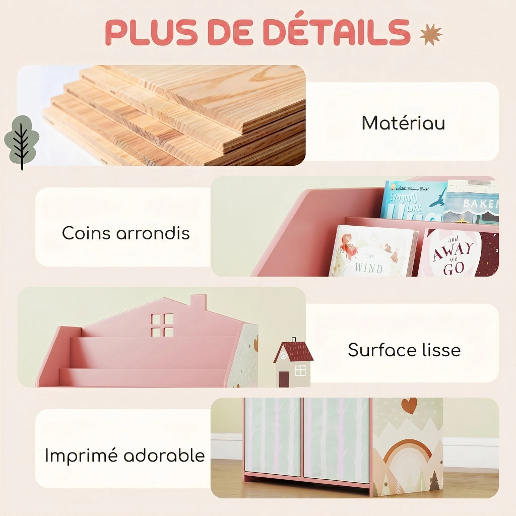 Libreria per bambini con 2 cassetti in tessuto ¨C Minimal ¨C MDF, rosa