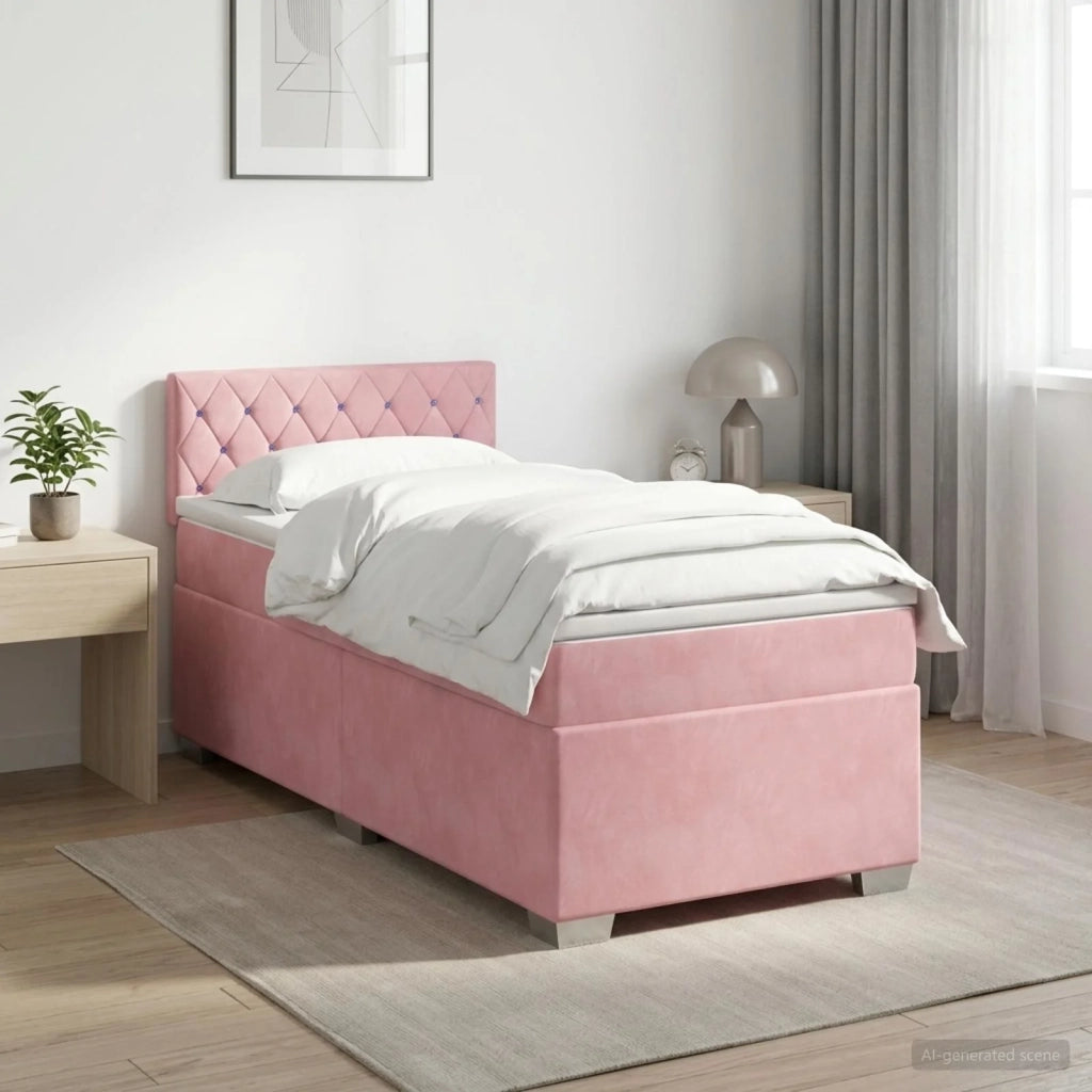Letto box spring con materasso Rosa 80 x 200 cm Velluto 3450601