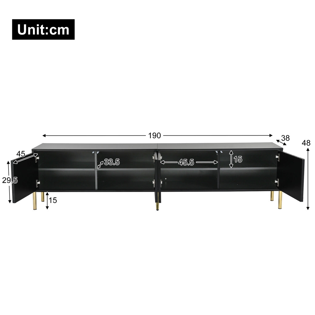 Mobile TV nero - Zephmum - 190x38x48 cm - gambe dorate