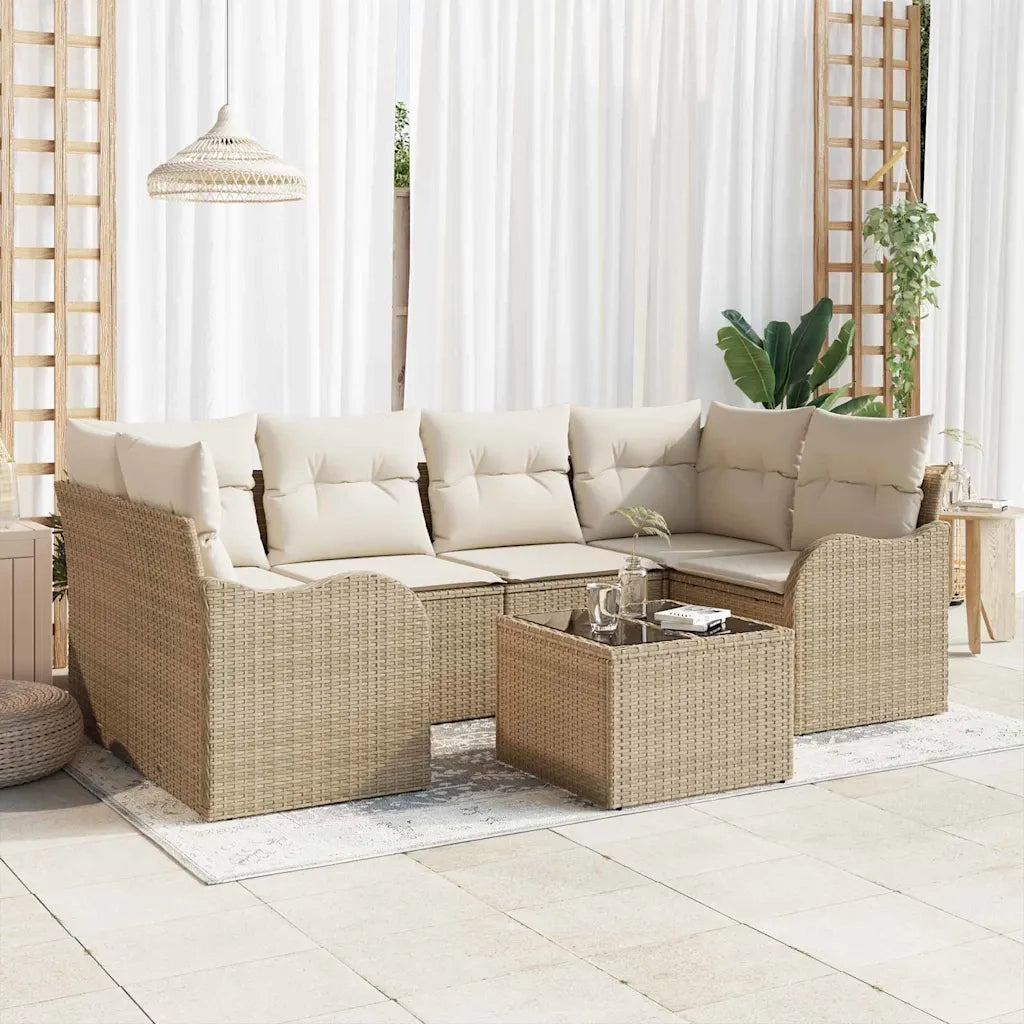 Set Divano da Giardino con cuscino 7 pcs Beige e Crema