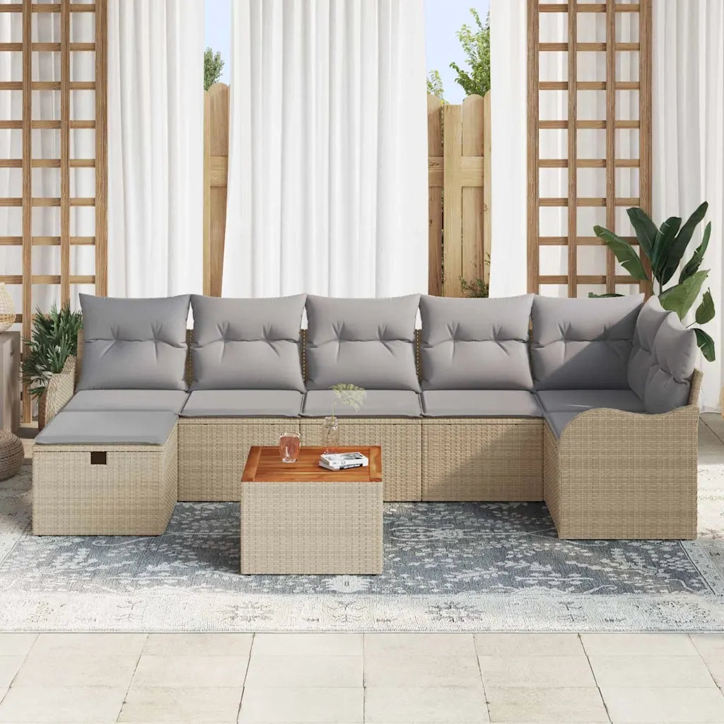 Set Divano da Giardino con cuscino 8 pcs Beige Poly Rattan