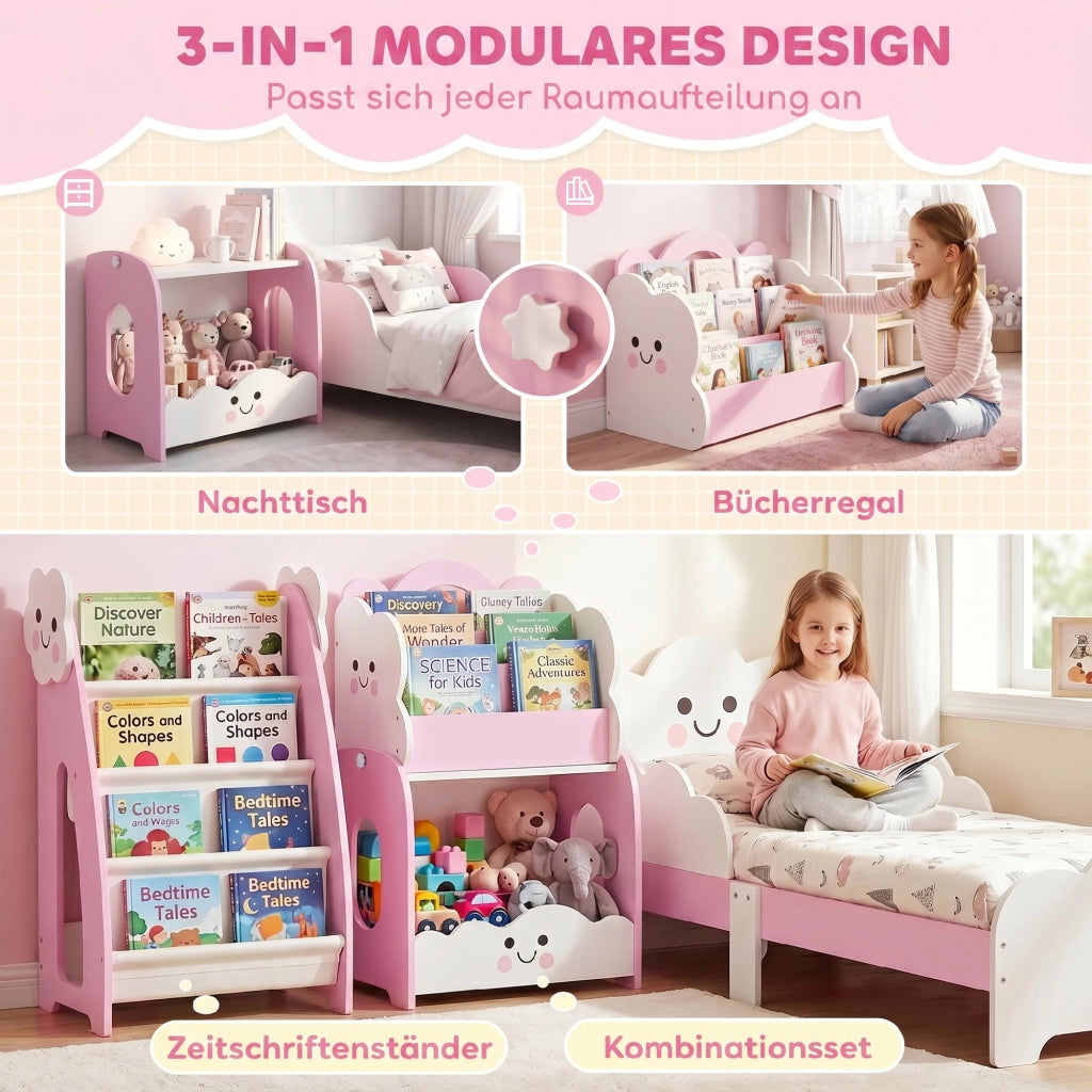 Libreria Bambini con Ripiani e Tasche ¨C Minimal ¨C Rosa 80x30x60 cm