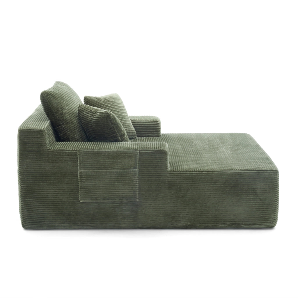 Divano letto con tasche laterali, cuscini e schiuma con molle, in velluto a coste, Verde