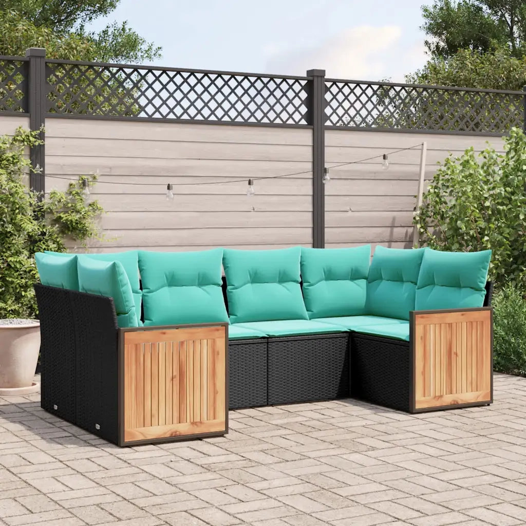 Set Divani da Giardino 6 pz con Cuscini Nero in Polyrattan 3227940