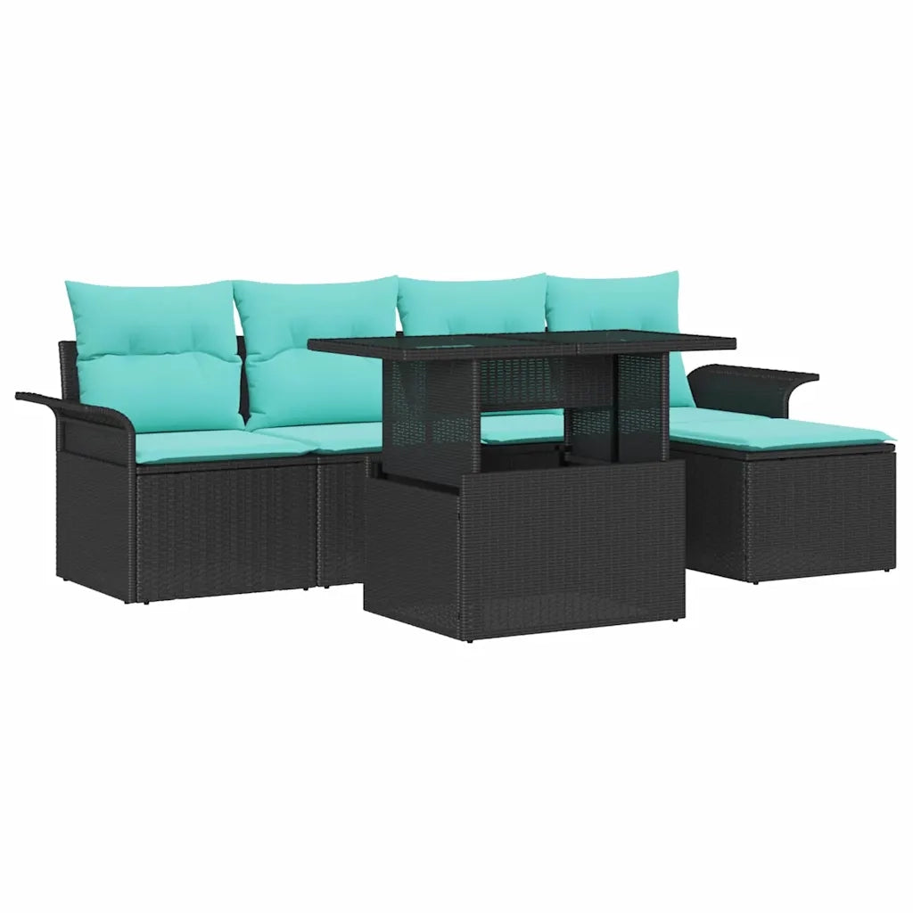 Set Divano da Giardino con cuscino 6 pcs Nero Poly Rattan 3357009