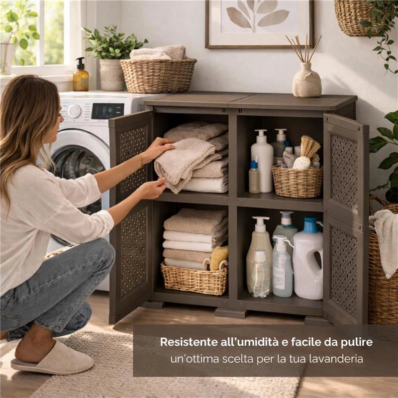 ARMADIO 2 MODULI CON ANTA TRAFORATA WENGÉ 79X43X85,5 CM – MOBILE CONTENITORE MULTIUSO PER SALOTTO E BALCONE