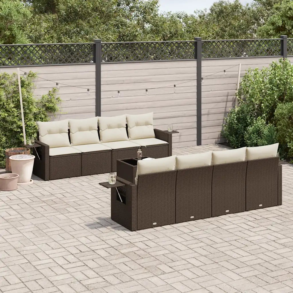 Set Divani da Giardino 9pz con Cuscini Marrone in Polyrattan 3219952