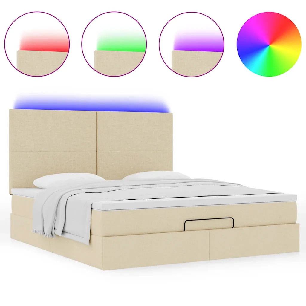 Struttura Letto Pouf con Materasso Crema 160x200 cm in Tessuto 3313939