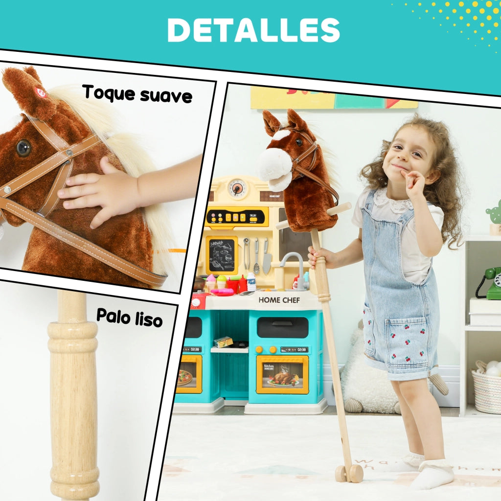 Cavallo a Dondolo di Legno con Ruote e Suoni ¨C Minimal ¨C 95 cm Marrone
