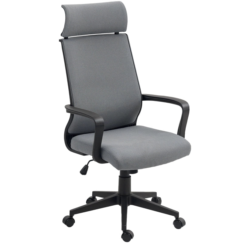 Sedia da ufficio ergonomica con Schienale Alto Poggiatesta Braccioli Altezza Regolabile Funzione Basculante Poliestere Grigio Scuro 60.5 × 69 × 109-117 cm