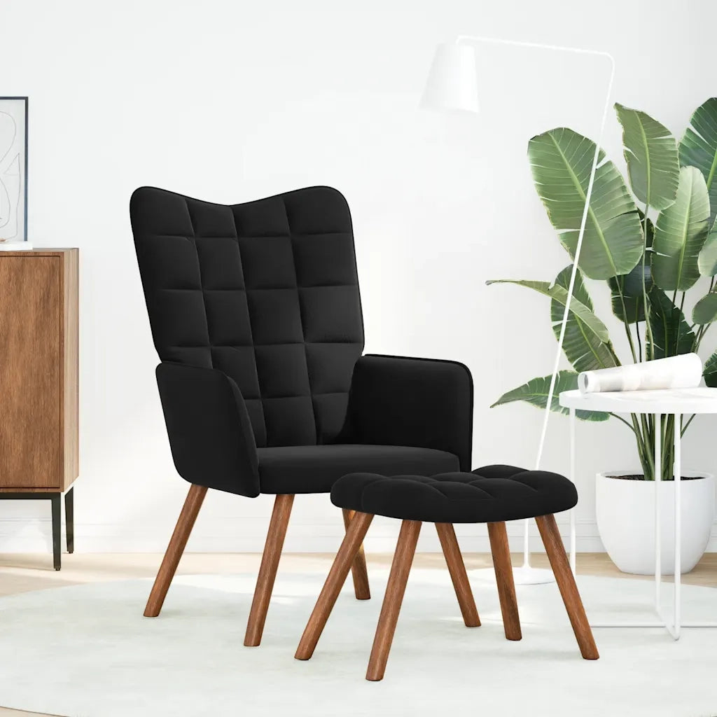 Poltrona Relax | Sedia Relax con Sgabello in Velluto Nero