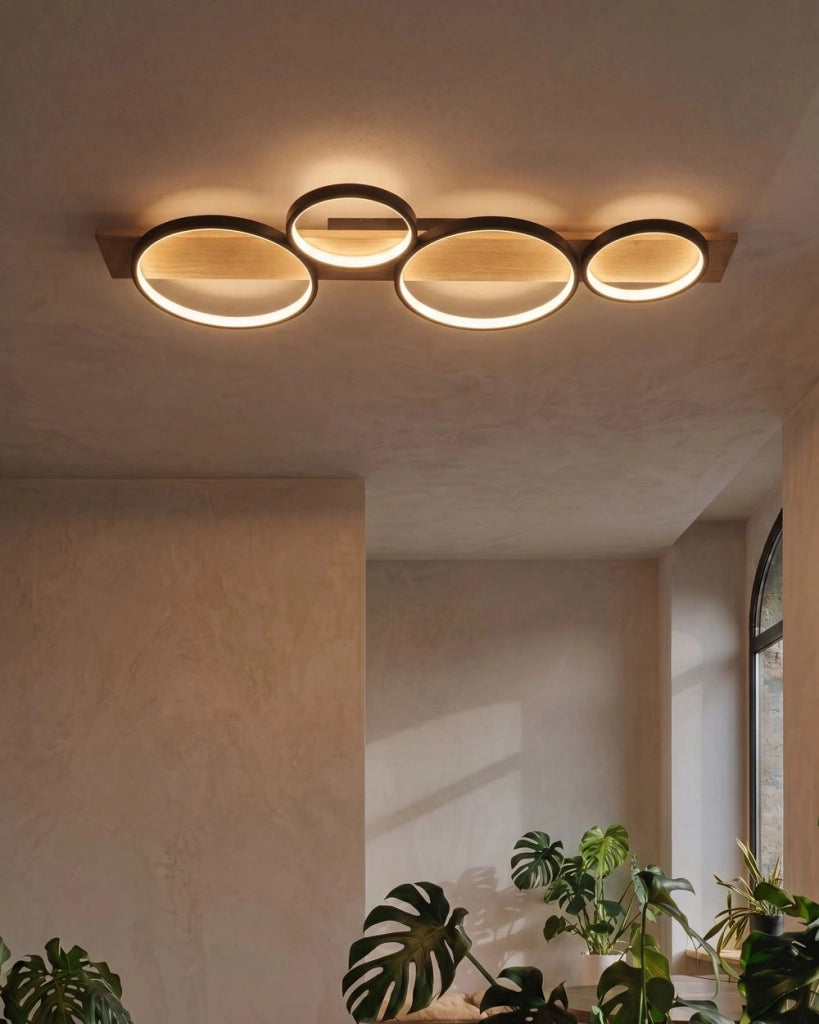 Lampada da soffitto in acciaio nero con luci LED integrate design ad anelli illuminazione decorativa moderna