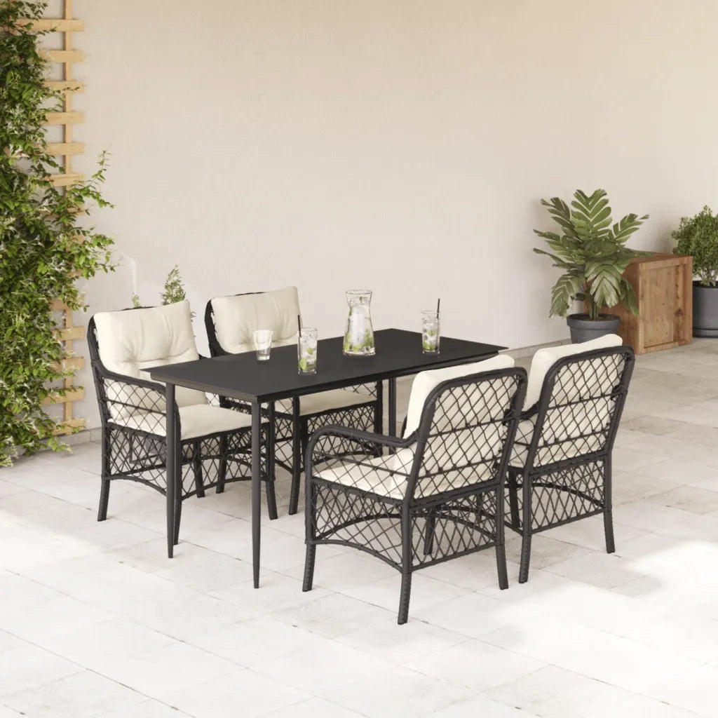 Set da Pranzo da Giardino 5 pz Nero con Cuscini in Polyrattan 3212084