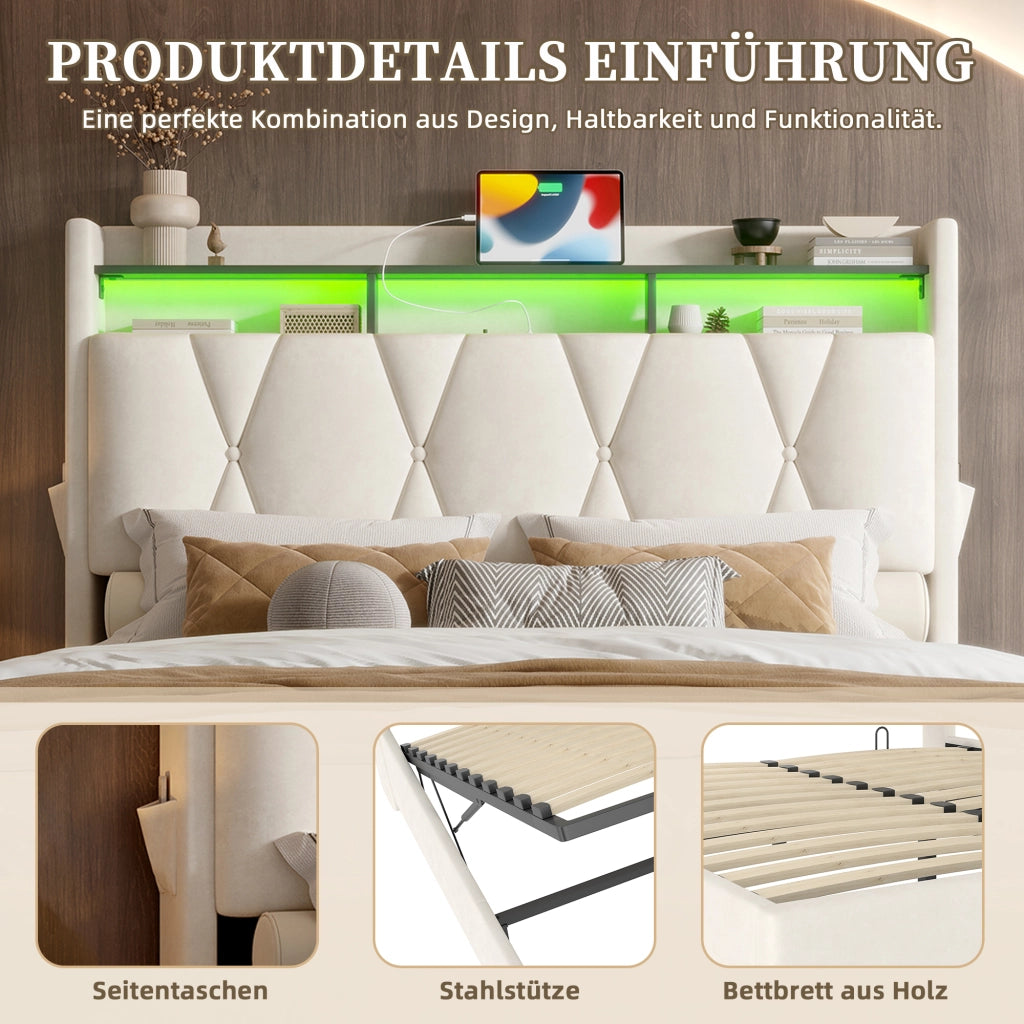letto imbottito velluto beige 140 x 200 cm