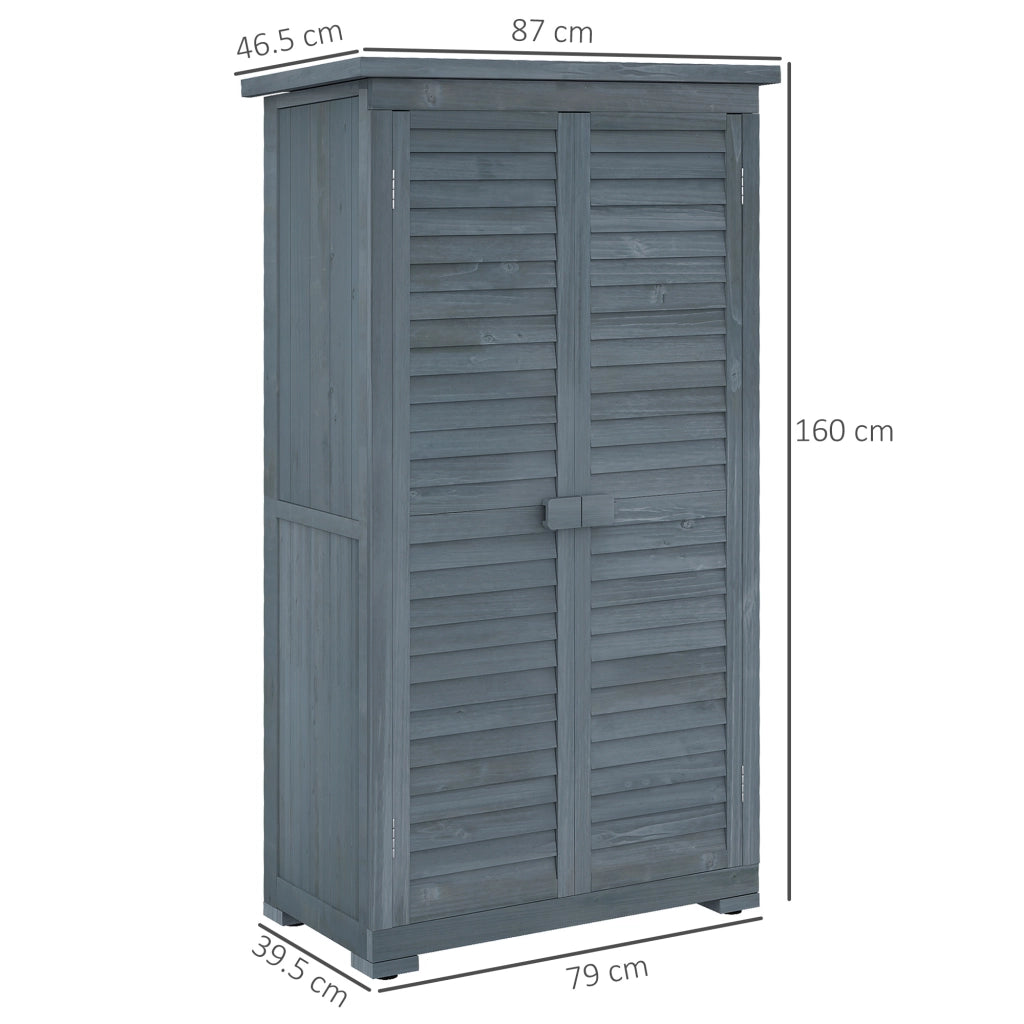 Armadio da Esterno in Legno con 2 Porte a Persiana e Ripiani Interni, 87x46.5x160 cm, Grigio