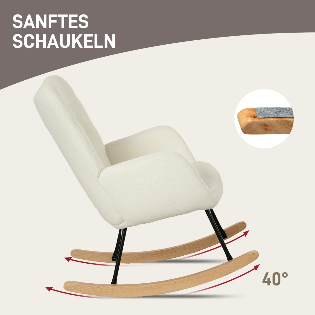 Poltrona dondolo con braccioli ¨C Xylo ¨C tessuto bianco, gambe legno