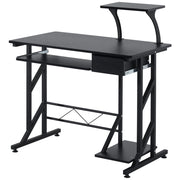 Scrivania da Ufficio con Cassetto e Ripiano Tastiera ¨C Zephmum ¨C Nero, Acciaio e Legno, 90x50x100 cm