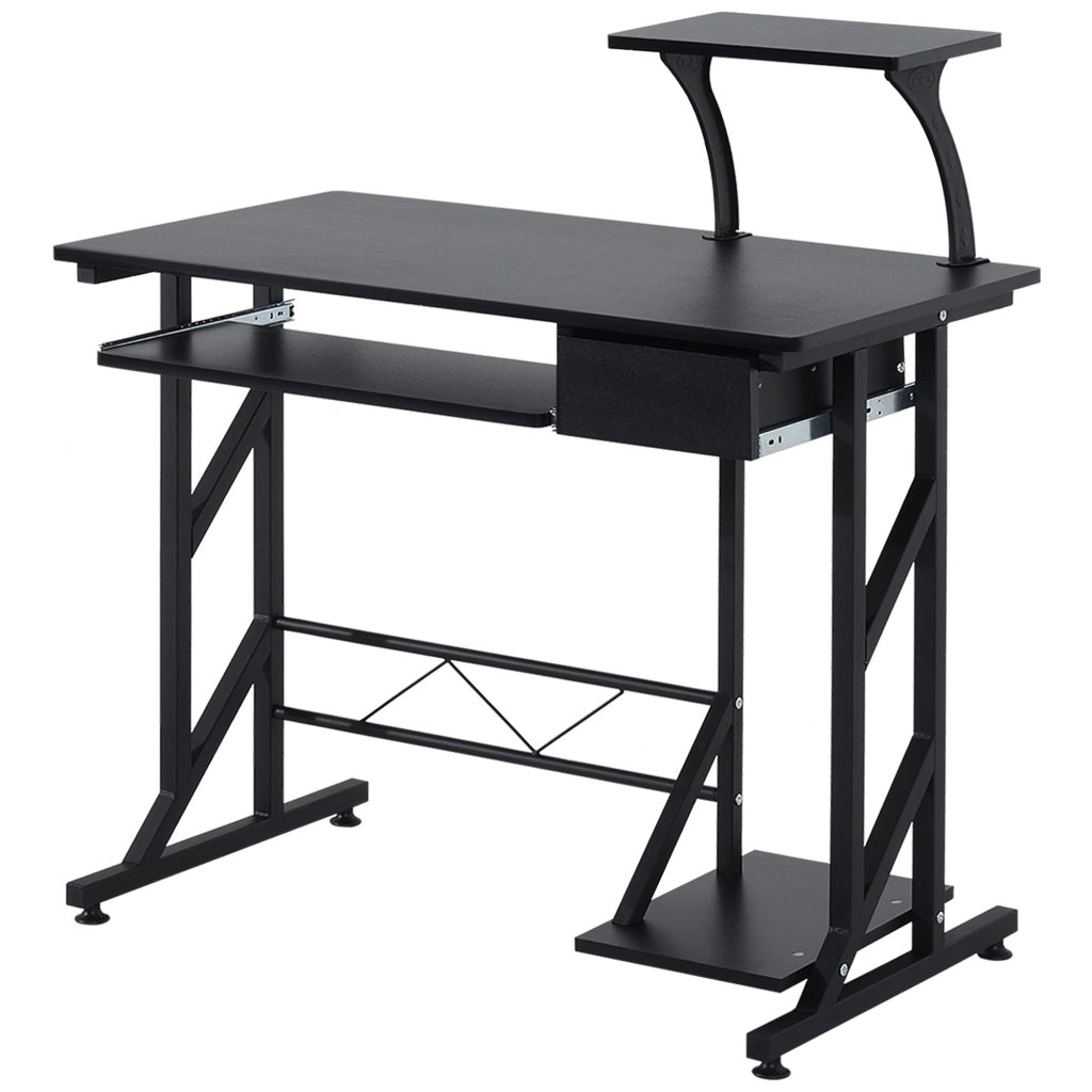Scrivania da Ufficio con Cassetto e Ripiano Tastiera ¨C Zephmum ¨C Nero, Acciaio e Legno, 90x50x100 cm