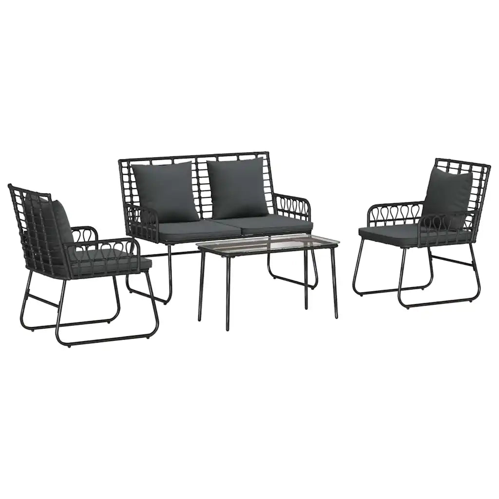 Set di Mobili da Giardino 4 pcs Nero e antracite polyrattan