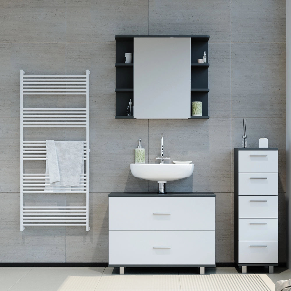 Vicco Set mobili bagno Bianco/antracite 3 parti