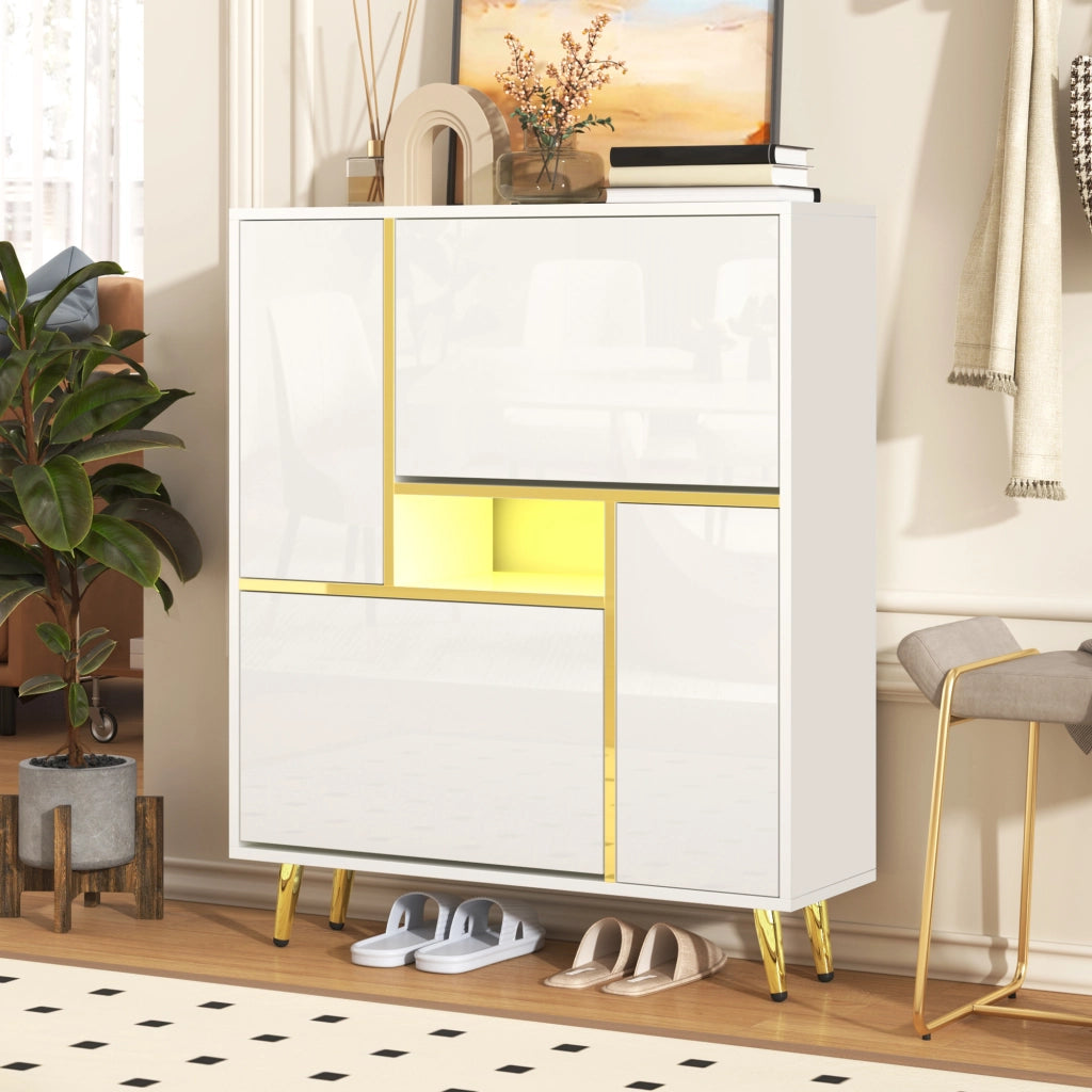 Scarpiera Moderna con LED ¨C Xylo ¨C Bianco Lucido, 16 Colori, 80x25x96 cm