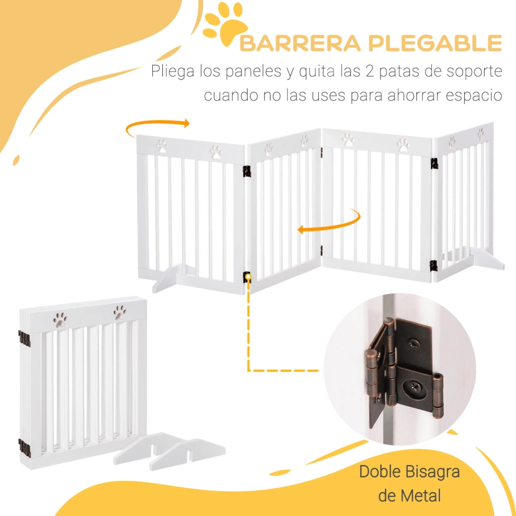 Barriera per Cani Pieghevole 4 Pannelli ¨C Minimal ¨C Bianco 204x61 cm