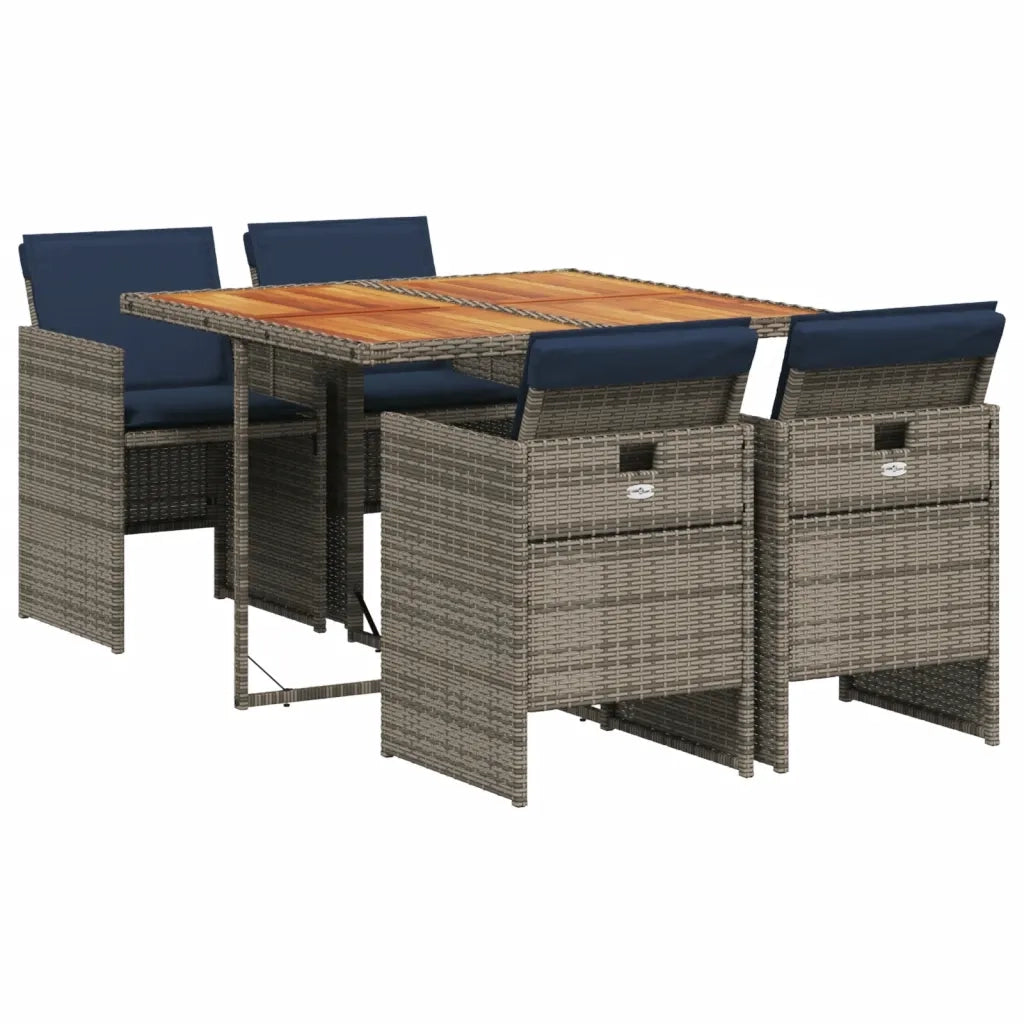 Set da pranzo da giardino da 5 pz con Cuscini in Polyrattan Grigio 3277672