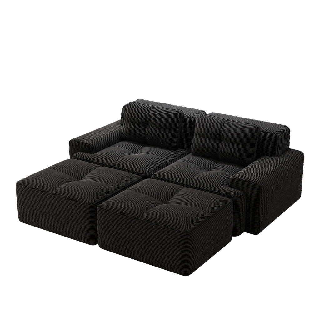 Divano Modulare Cloud 2 Posti con Ottoman ¨C MINIMAL ¨C Velluto a Coste, Nero