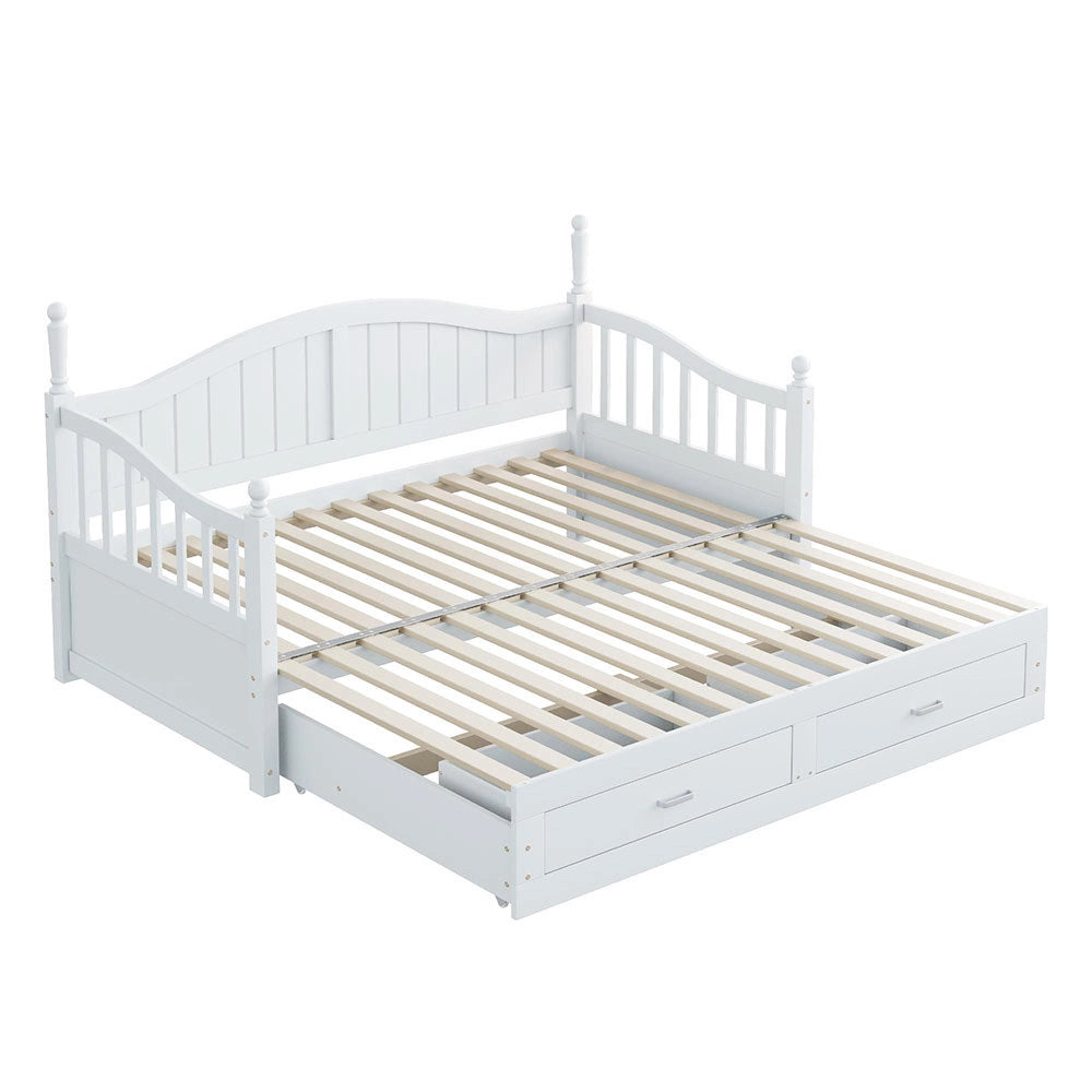 Divano letto stile romano - Xylo - bianco, braccioli, legno pino