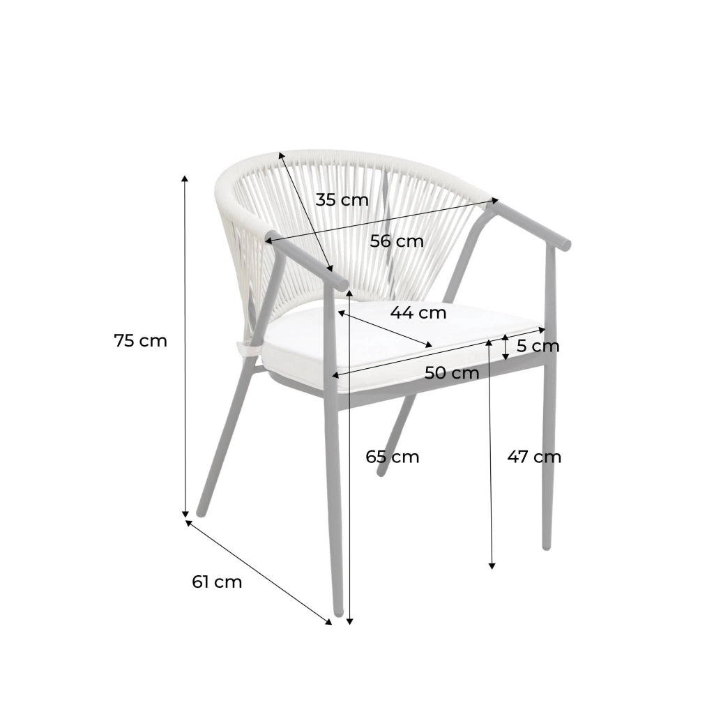 Set 2 sedie da giardino impilabili in acciaio e corde, beige