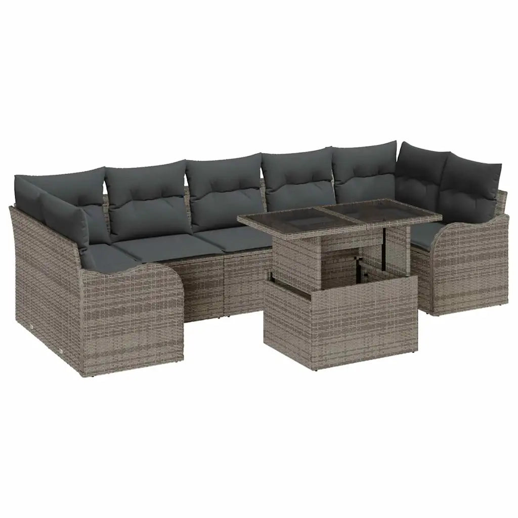Set Divano da Giardino con cuscino 8 pcs Grigio Poly Rattan