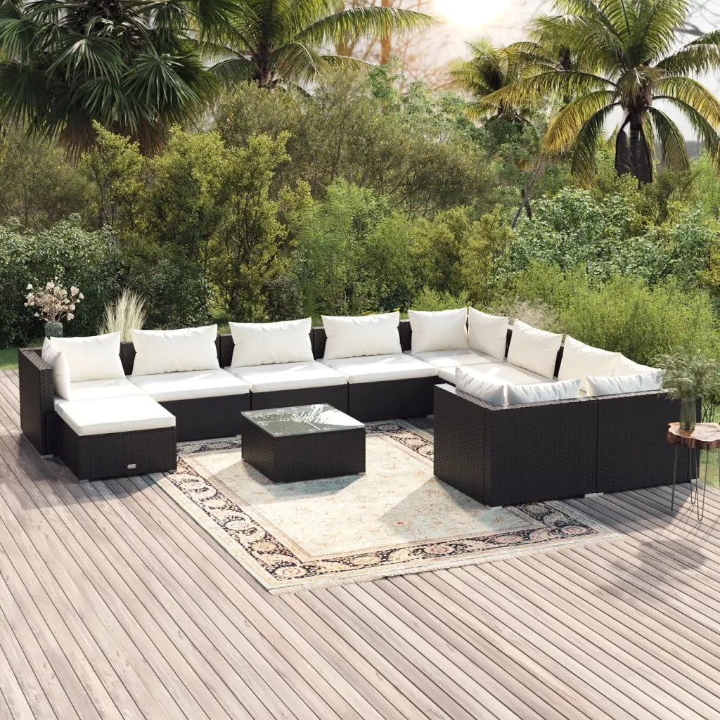 Set Divani da Giardino 11 pz con Cuscini in Polyrattan Nero 3102687