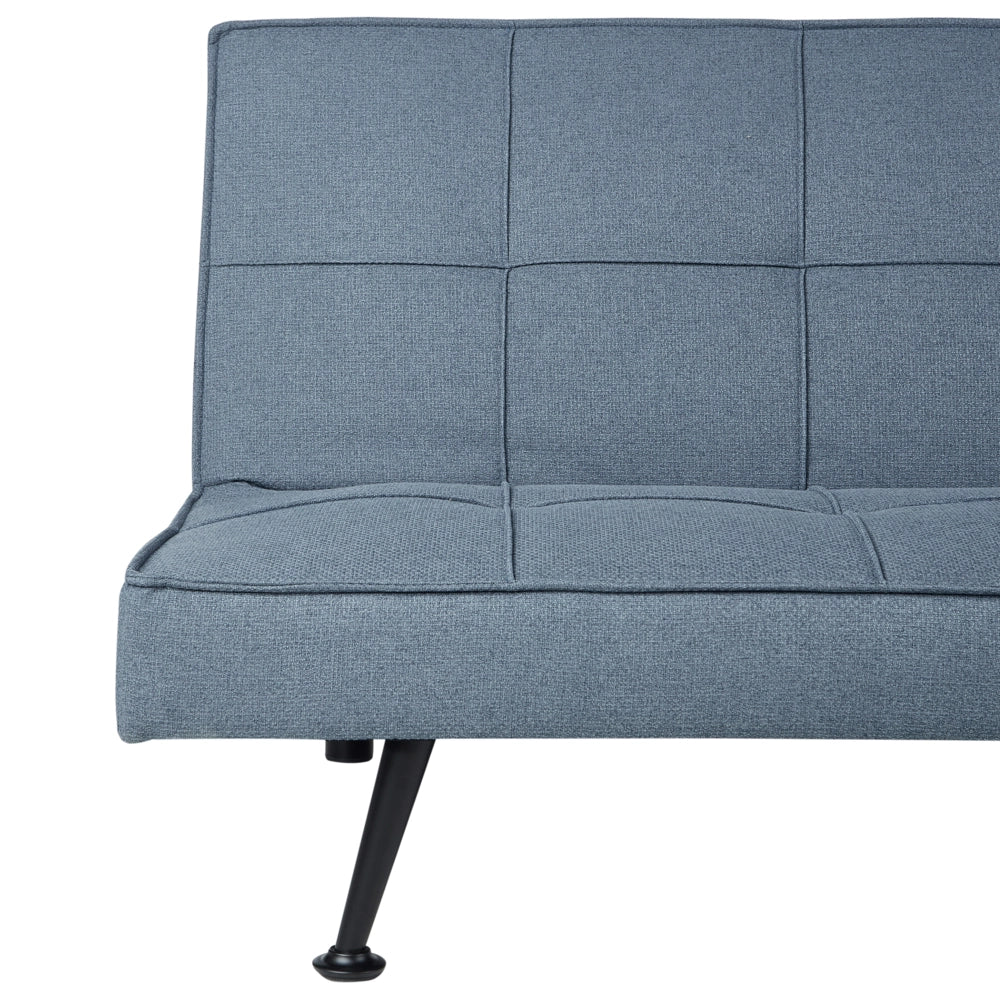 Divano Letto Blu 3 Posti Imbottito Trapuntato Gambe In Metallo Click Clack