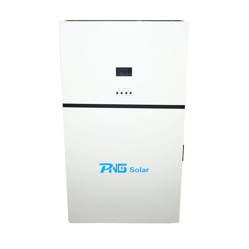 Inverter solare ibrido 5KW ON/OFF GRID, batteria integrata 5KW Li-ion LiFePO4 51,2V, 100Ah, monofase IP54