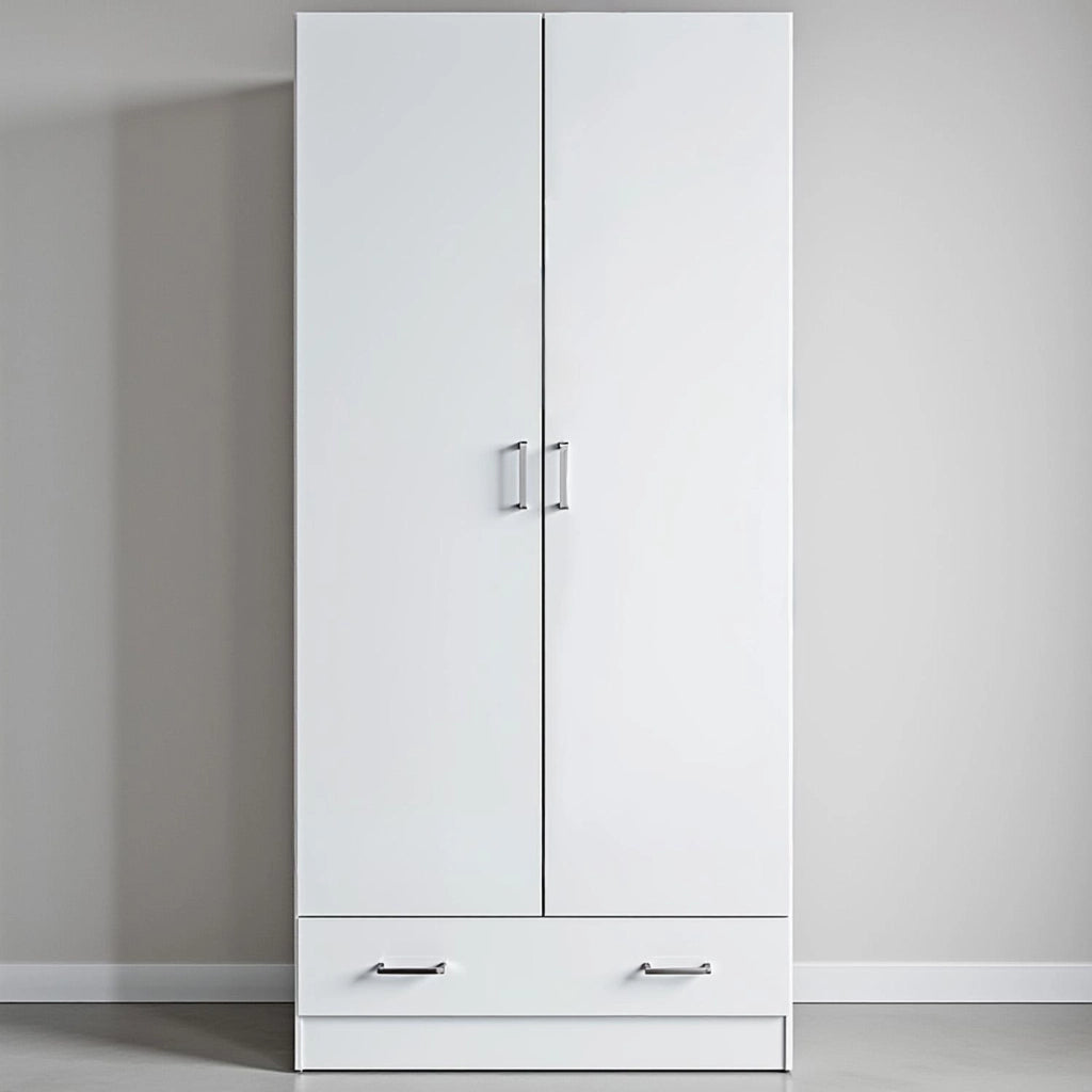 Armadio Multiuso Design Moderno Con 2 Ante E 1 Cassetto Salvaspazio Con Ripiani Interni E Vano Contenitore Per Camera Da Letto O Ingresso 79.4 X 35.7 X 170.4 Cm Bianco