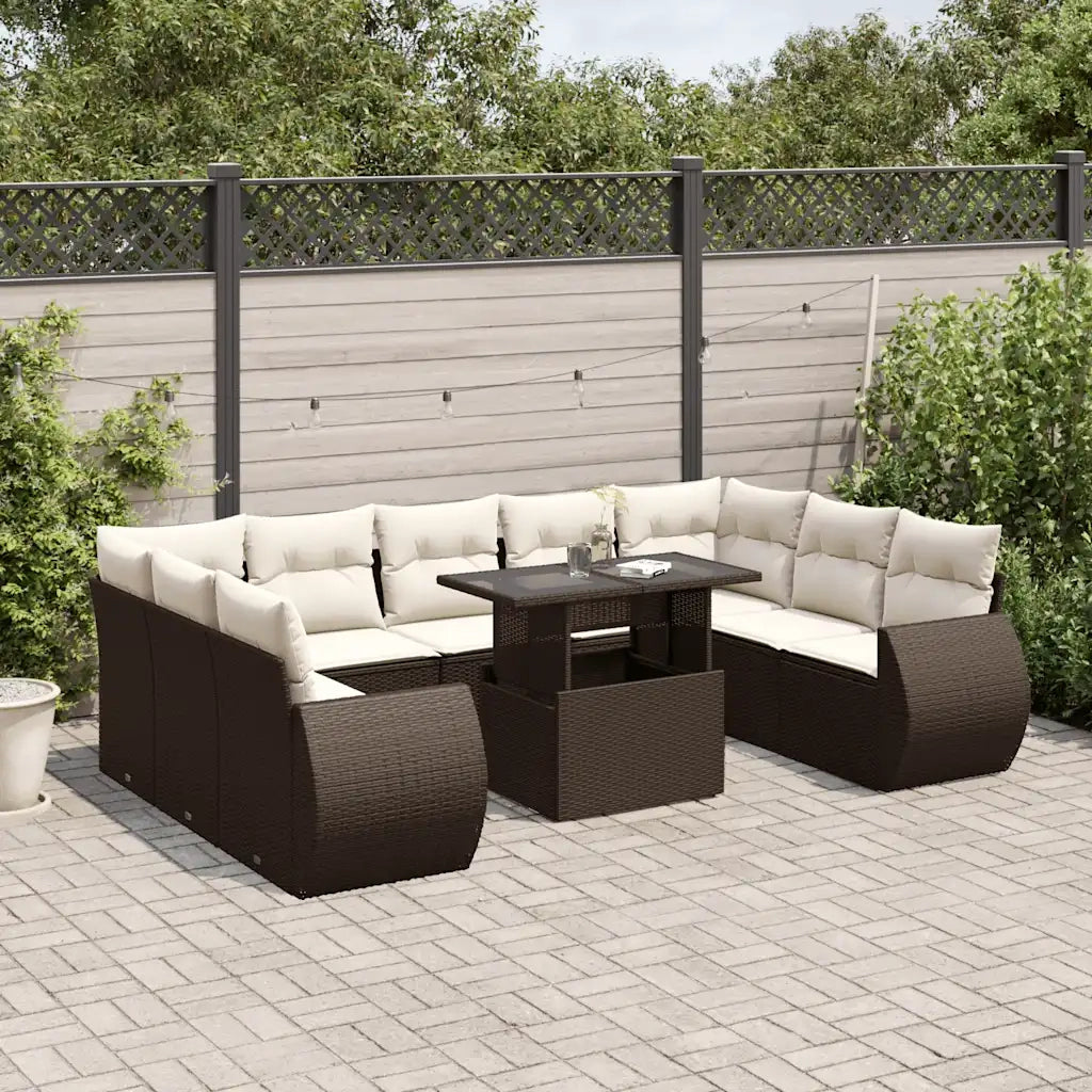 Set Divani da Giardino 10pz con Cuscini in Polyrattan Marrone 3268743