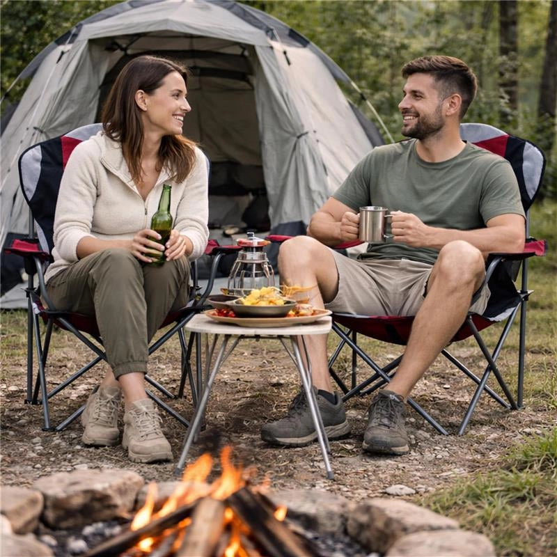 SET 2 SEDIE DA CAMPING IN TESSUTO ROSSO CON CHIUSURA A FISARMONICA POGGIOLI E PORTA BEVANDE  60X90X105 CM