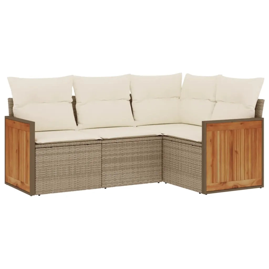 Set Divano da Giardino 4 pz con Cuscini Beige in Polyrattan 3260014