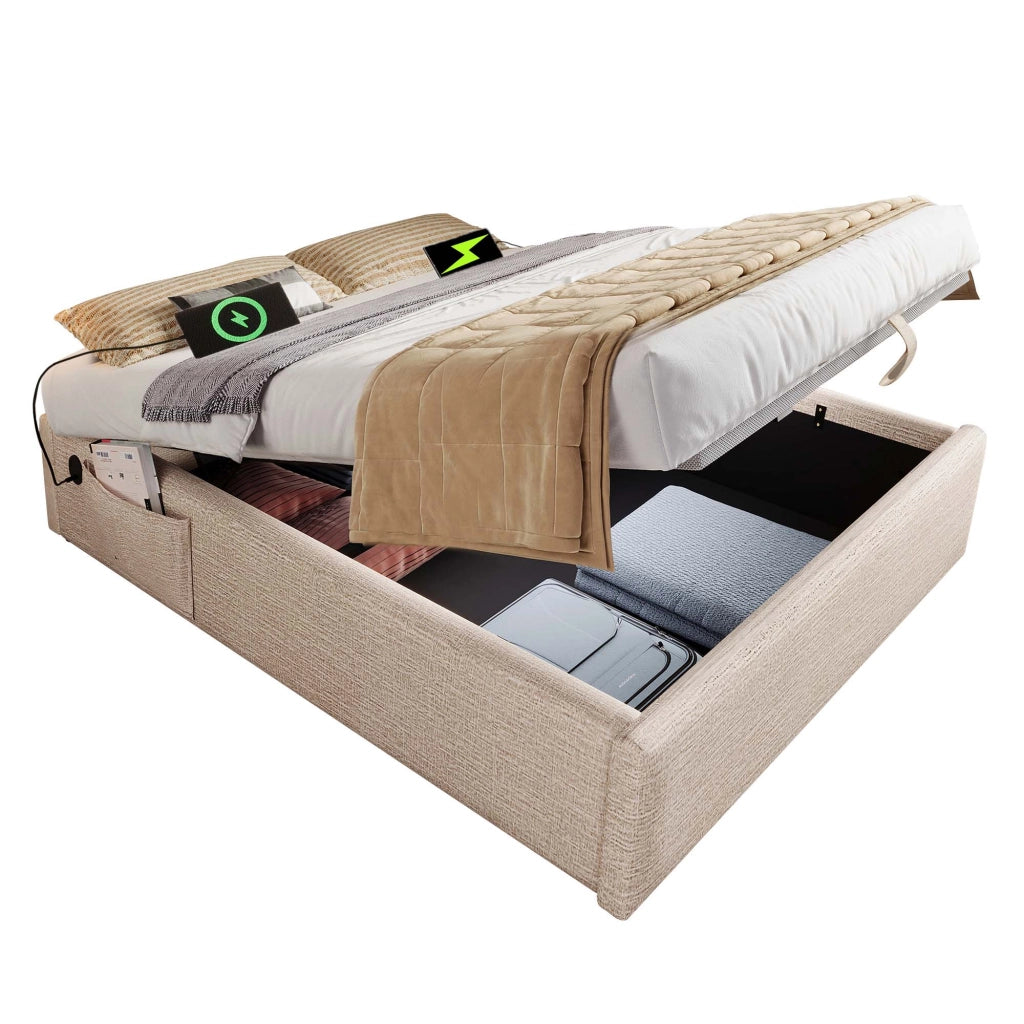 letto imbottito lino beige naturale 140 x 200 cm