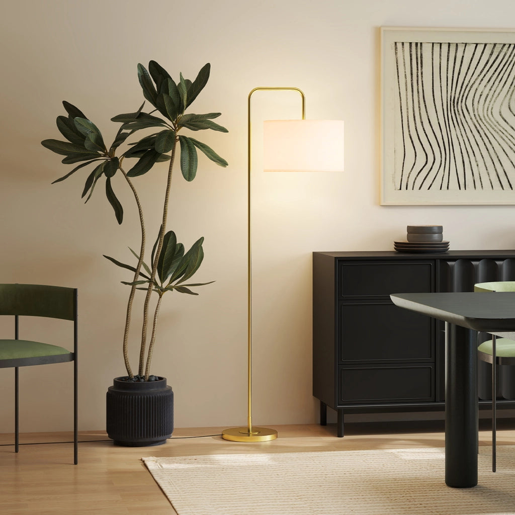 Lampada da Terra Moderna ¨C Minimal ¨C Bianco e Dorato 64x38x163.5 cm