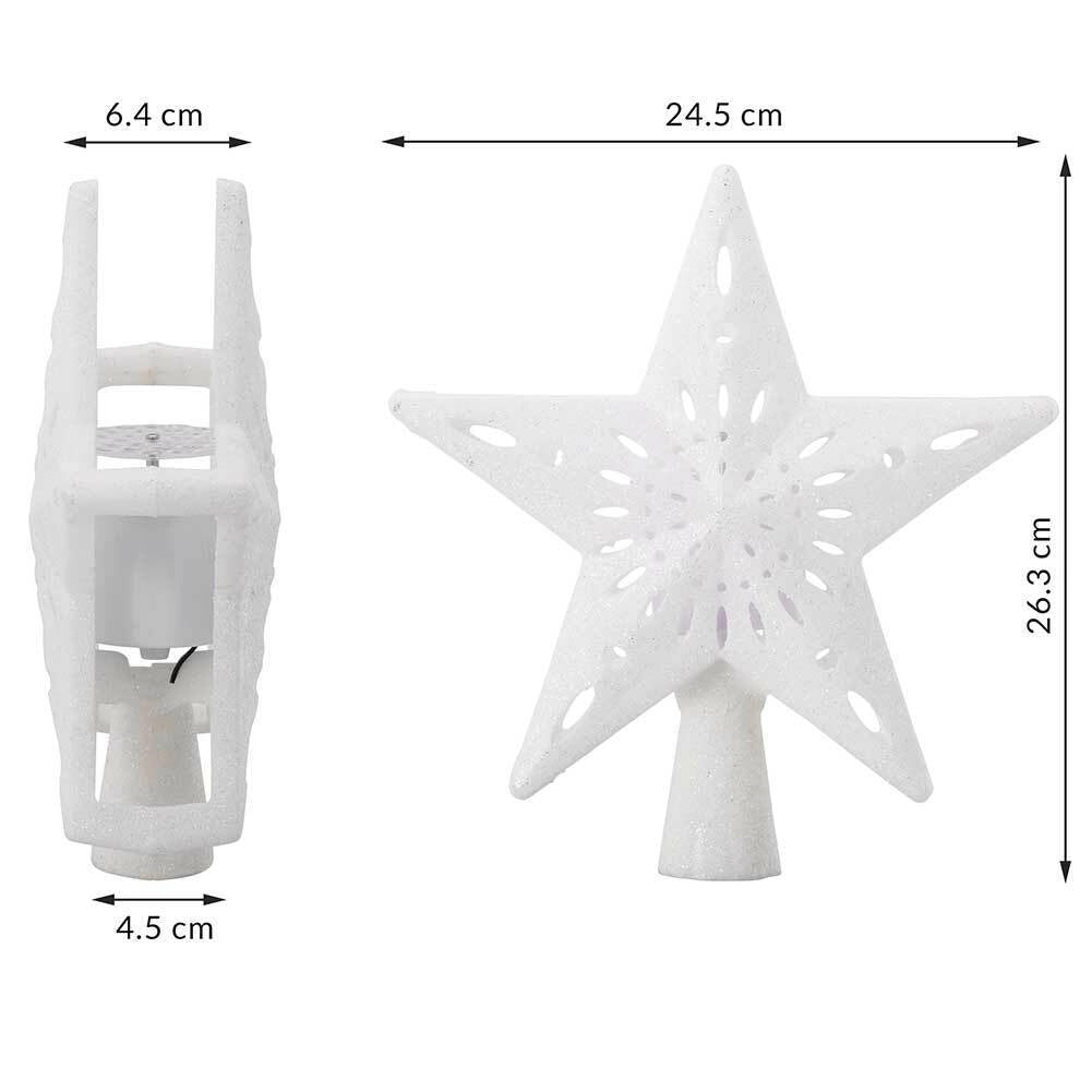 Puntale Proiettore LED per Albero di Natale Forma Stella Bianco Gioco di Luce