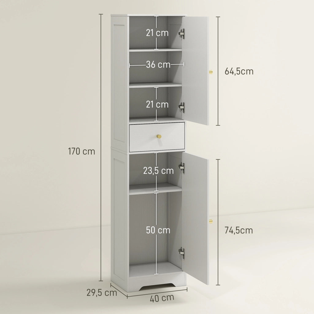 Colonna bagno alta con ante cassetto e ripiani regolabili ¨C Xylo ¨C Bianco 40x29,5x170cm
