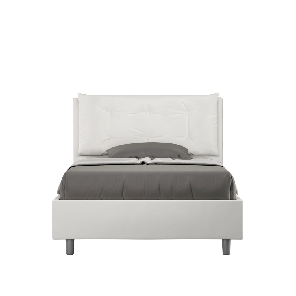 BS COM Letto una piazza e mezza con rete imbottito 120x210 similpelle bianco
